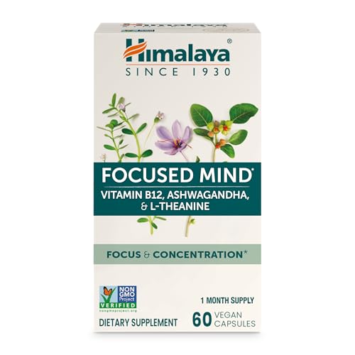 Himalaya Focused Mind Supplement, with Ashwagandha, Bacopa & L-Theanine for Attention, Focus and Energy Support, 60 Vegan Capsules, Gluten Free, 1 Month Supply