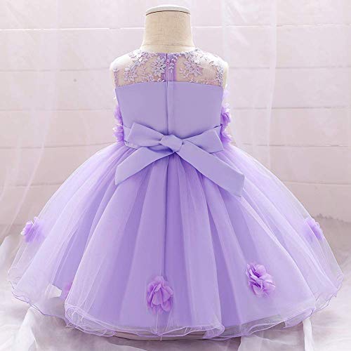 Baby Flower Girl Dresses Infant Toddler Kid 1St 2Nd Birthday Party Dress Lace Flower Embroidered Pageant Wedding Bridesmaid Evening Summer Sleeveless Princess Tutu Tulle Gown Light Purple 6-12M #TOP2