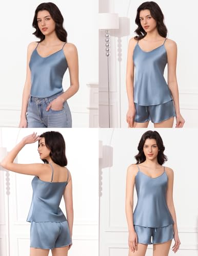 Image of THXSILK Silk Women's Pajama 2 Piece Set 6A+ Grade 100% Mulberry Silk Nightgown Soft Luxury V Neck Cami Shorts Sets Sleepwear