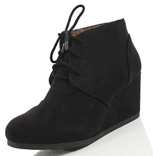Qupid Women s Lace Up Faux Suede Ankle Wedge Booties Rexv1.0 Black Suede 5.5 Amazon price