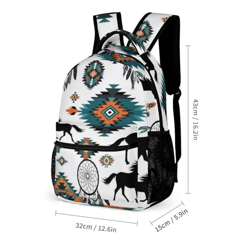 Backpack Book Bags with Lunch Box Storage Bag Backpack Set Daypack with Lunch Bag and Cosmetic Bags (Southwestern Aztec Horse (2)(002))2