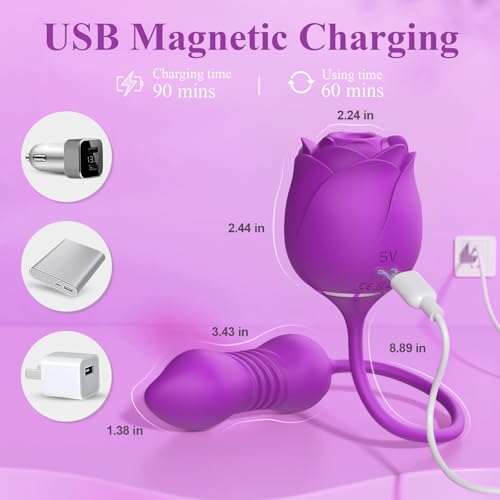 Image of Rose Sucking Vibrator with Thrusting Plug, 9 Suction & Thrust Modes, Clitoral Nipple Sucker, Couple Adult Sex Toys & Games, Silicone Vibrating Dldo