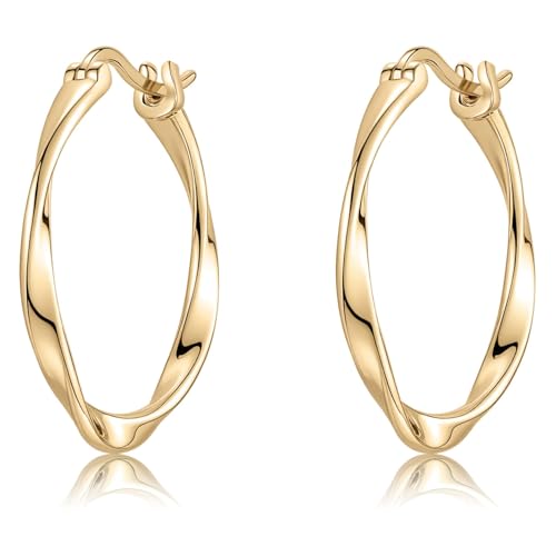 Twist Hoops | Medium 14K Yellow Gold | Braided Hoop Earrings | 1
