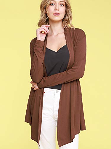 Image of Lock and Love Women's Draped Front Open Asymmetrical Cardigan - Casual Long Sleeve Lightweight Duster