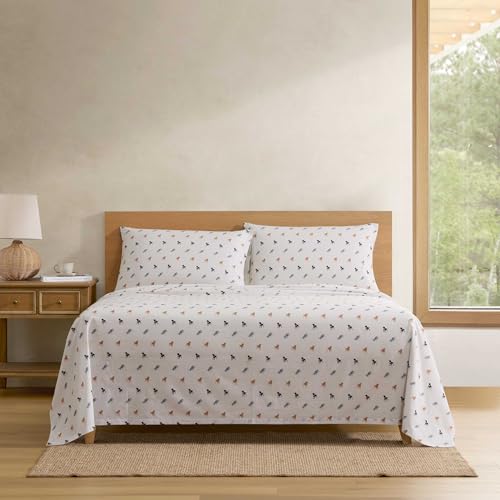 Image of Eddie Bauer - Queen Size Sheet Set, Cotton Percale Bedding with Deep Pocket Fitted Sheet, Bed Sheets with Matching Pillowcases, Buddy Scarves and Stripes Beige