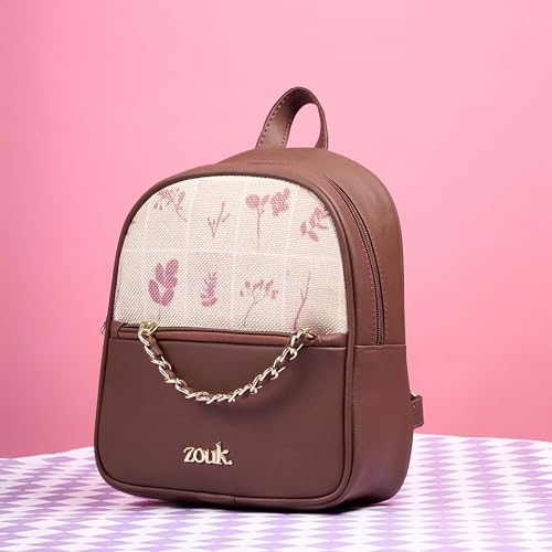 Image of ZOUK Mayra Mini Daypack | Stylish Vegan Leather Backpack for Women with Water-Resistant Lining | Handcrafted Small Day Bag with Gold Zip & Adjustable Straps |