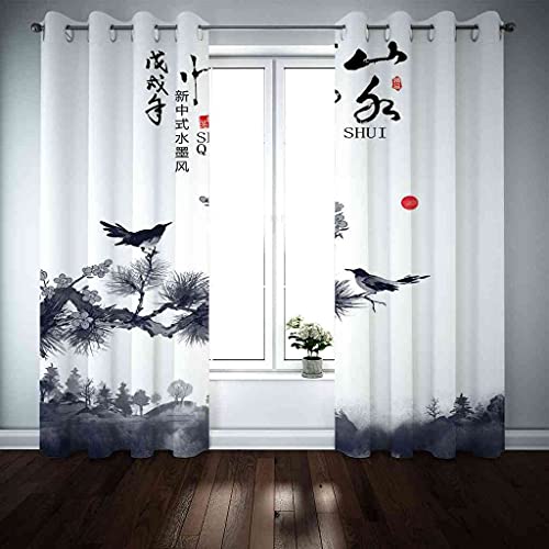 Rideaux occultants 100% polyester isolant thermique phonique 3D oiseau fleur 264x242 - 4