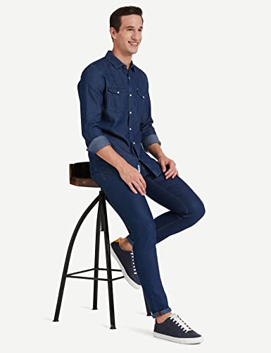 Image of Amazon Brand - Symbol Men's Cotton Slim Fit Denim Shirt | Casual | Plain | Full Sleeve | Summer (Available in Plus Sizes)