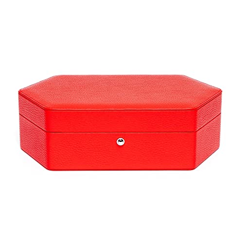 Rapport, Stylish Portobello Three Watch Box, Ruby Red Grained Premium Leather, Push Button Closure