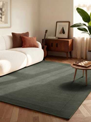 Villeroy & Boch Alfombra de Lana Kari - Alfombra de salón Natural Suave con Cenefa, Hecha a Mano y Natural, diseño Moderno para salón, Dormitorio, Comedor, Pasillo, Verde Natural, 80 x 150 cm