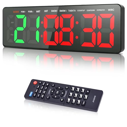 Manoive Temporizador de Gimnasio, 16.5' Grande Reloj de Pared Digital Temporizador de Intervalo LED con Countdown & Up Cronómetro, Brillo & Volumen Ajustable, Gym Timer con Control Remoto para Casa