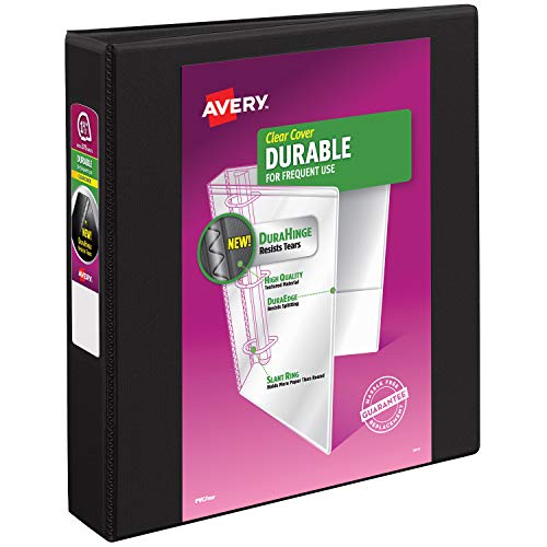 Avery 1.5" Durable View 3 Ring Binder, Slant Ring, Holds 8.5" x 11" Paper, 12 Black Binders (17021)