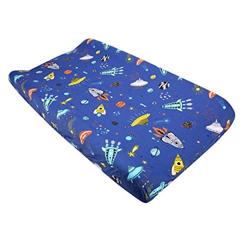 Image of Changing Pad Cover Sheet - 100% Natural Cotton Baby Changing Pad Cover & Diaper Changing Pad Liner 1 Pack 32×16 Inch Unisex Change Pad Sheet Blue Spaceship - by UOMNY