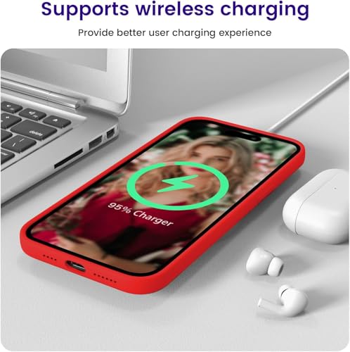 Image of Elzzi Microfiber Candy Case Compatible for iPhone 14 PRO MAX, Shockproof Slim Back Cover Liquid Silicone Case (Red)