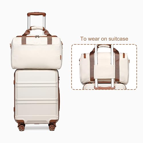 Kono Luggage Sets of 2 Piece Lightweight 52x38x21cm ABS+PC Hard Shell Travel Carry on Suitcase with TSA Combination Lock + Ryanair 40x20x25cm Cabin Bag (Cream White, 20 Inch Luggage Set) - Image 6