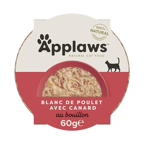 Applaws 100% Natural Comida para Gatos Pechuga de Pollo Suculenta con Pato en Caldo, 10 x 60g Pote