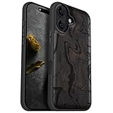 Carveit Holz Cover für iPhone 16 hülle, Handyhülle kompatibel MagSafe Silikon Stoßfeste Case, Magnetisch Hull für Apple 16 Handyhulle（Dunklesholz-Fließende abstrakte Wellen）