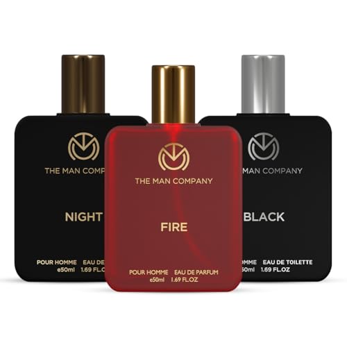 Image of The Man Company Night, Fire and Black Perfume for Man - 50ml, Set of 3 Fragrances | 2EDP & 1 EDT ) | Premium Luxury Long-Lasting Fragrance Spray | Gift for Him | Valentine gift Set for Boyfriend , Husband