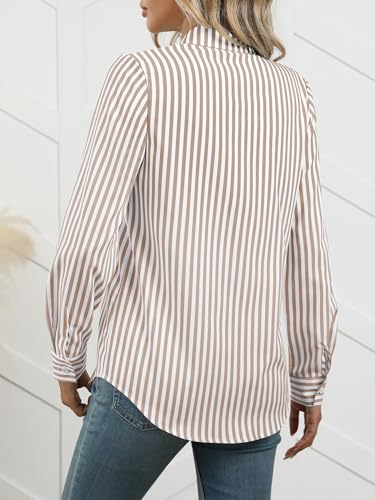 ANRABESS Long Sleeve Striped Shirts for Women Fall Button Down Cute Tops 2025 V Neck Businese Casual Blouses with Pockets3
