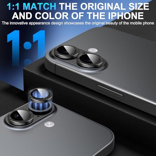 Image of PACK OF 2 Titanium Camera Lens Protector for iPhone 17 / iPhone 16 / 16 Plus Black 9H Tempered Glass HD Clear Camera Guard Scratch Resistant Drop Protection Anti Fingerprint Case Friendly Waterproof Anti Bubble Easy Install