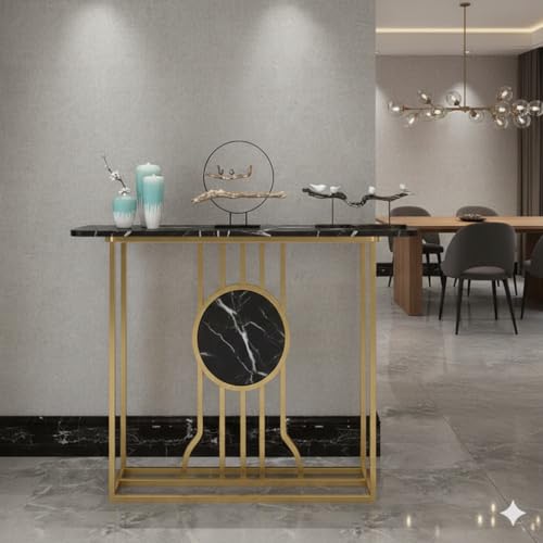 Image of Accent Table, Side Table, Small end Table, and Rectangular Bedside Table with Contemporary Home Accents for The Living Room, Bedroom, Office, and Console Table (Black Gold)