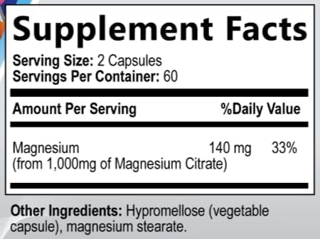 Magnesium Citrate 1000mg - Max Absorption & High Potency Magnesium Complex Supplement for Heart, Muscle, Nerve, Bone Health & Stress Relief - Non-GMO, Gluten-Free - 120 Vegan Capsules - Image 6