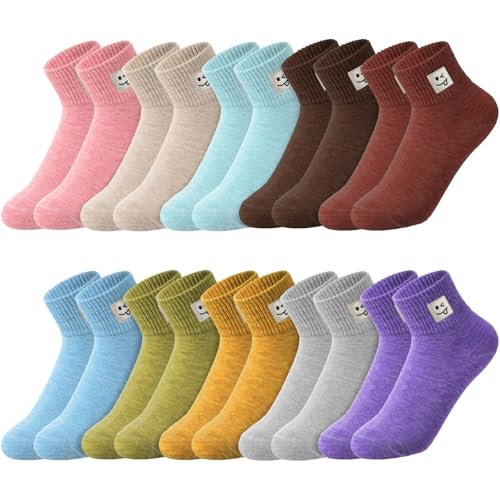 Image of Eurzom 10 Pairs Socks Womens Crew Elastic Ankle Length Cotton Socks Aesthetic Cute Lightweight Low Cut Gifts for Women
