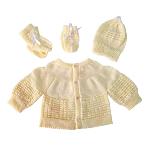 Conjunto Com Casaco Casaquinho Meias Luvas Touca Antialérgico Para Bebê Rescém Nascido Lã De Tricô (