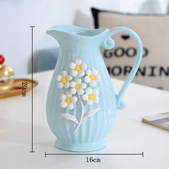 Image of Amazon Basics Modern Decorative Ceramic Vase with Handle | for Home Decoration (Sky Blue)