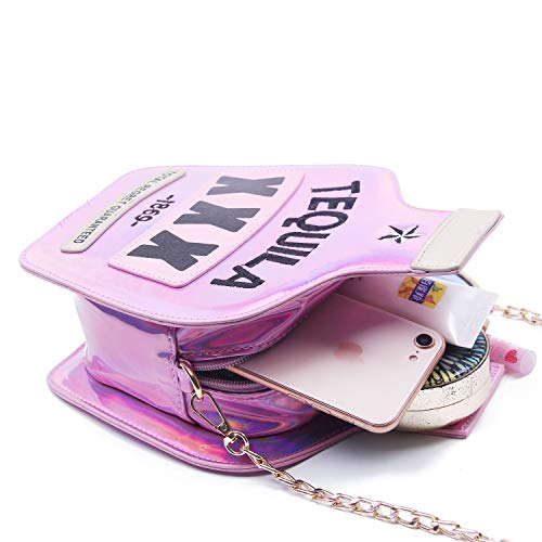 KUANG! Women Sparkling Bottle Shaped Shoulder Bags Elegant Laser Shinny Wine Shape Crossbody Purse Chain Handbags4