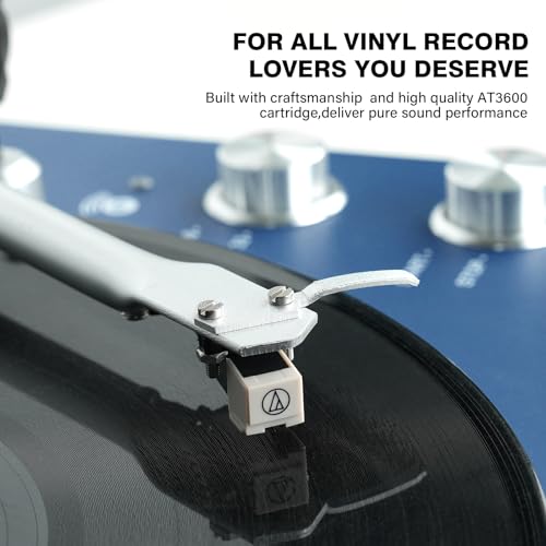 Image of Belt Drive Turntable for Vinyl Record Player, Bluetooth Output, Built-in Phono Preamp, USB Digital Output, Magnetic Cartridge, 33 /45 RPM, Wood Design, No Built-in Speakers(Blue)