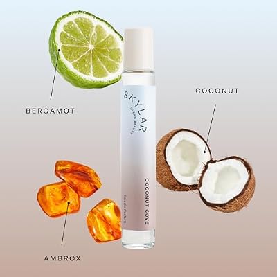 Skylar Coconut Cove Eau de Parfum - عطر مضاد للحساسية ونظيف للنساء والرجال ، نباتي وآمن للعطور الطازجة الحساسة للبشرة والفواكه مع ملاحظات البرغموت وجوز الهند وأمبروكس - 10 مل /0.33 Fl أونصة