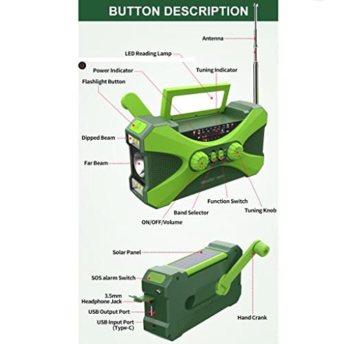 Emergency Weather Alert Radio, AM/FM/NOAA Weather Solar Handslingerradio met LED-zaklampen SOS Alarm Leeslamp USB-oplader Ideaal voor huishoudelijke en buitennoodgevallen (Color : Orange) - Image 6