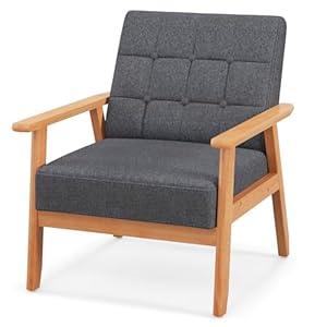 Multigot Accent Armchair, Button Tufted Upholstered Lounge Chair with Rubber Wood Frame, Linen Fabric Single Sofa Chair Modern Leisure Chair for Living Room Bedroom Office