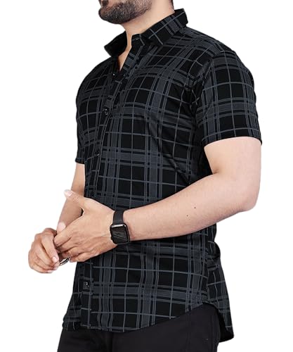 Image of LookMark Men's Trendy Lycra Blend Spread Collar Half Sleeve Printed Shirts - Elevate Your Style with Comfort and Versatility (Pack of 2)