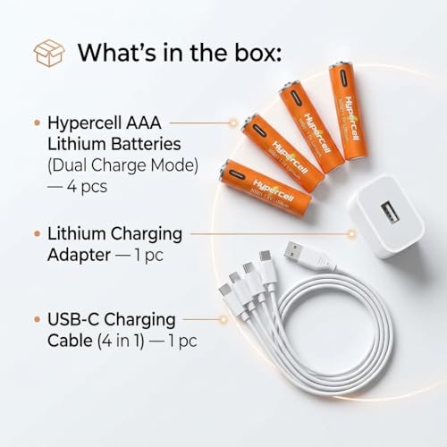 Image of Hypercell AAA Rechargeable Batteries | 1.5V High Capacity 𝕃𝕚𝕥𝕙𝕚𝕦𝕞 1200 mWh| Dual Fast Charge (USB‑C Direct + Wireless Charge),1500+ Cycles| 15‑Year Lifespan| OEM 3 Years Warranty| Made in U.S