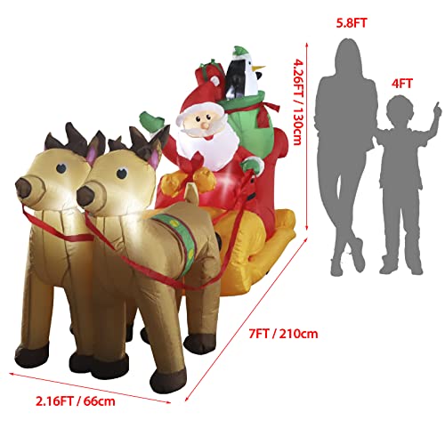 Christmas Inflatable Decoration, Shdejtg 7Ft Santa Claus On Sleigh With Build-In Led Blow Up Self-Inflatable For Christmas, Party Indoor, Outdoor, Yard, Garden, Lawn Décor. #TOP3