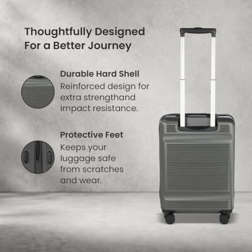 Image of SWISS MILITARY Pascal Hard 55cm Lightweight PC Small Cabin Travel Luggage Trolley Bag, Anti-Theft Zippers & 3-Dial Lock, 360 Wheels, Wet Pocket & Aluminium Trolley Handle Suitcase Capacity 51L-Grey