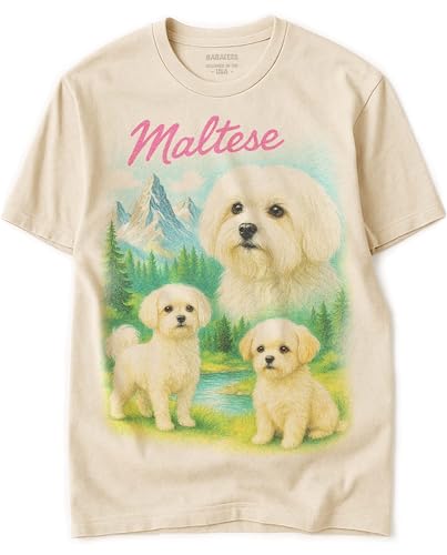 Maltese Vintage Tshirt for Dog Mom & Dad 100% Natural Undyed Cotton for Men & Women