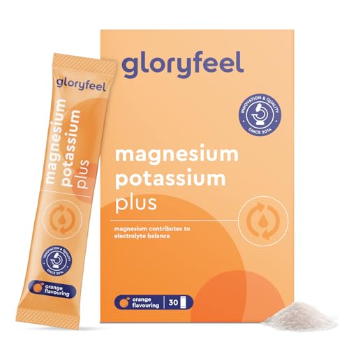 Magnesium Kalium + Vitamine - 30 Beutel - Reine Citrat Formen - Elektrolyt Gleichgewicht, Muskelfunktion & Verringerung von Müdigkeit* - Mit Vitamin B, C, Thiamin & Riboflavin - Orangen-Geschmack