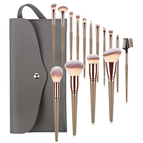 15-Piece Professional Makeup Brush Set with Bag – Foundation, Eye...