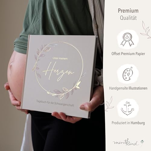 MINTKIND® Schwangerschaftstagebuch „Meine Schwangerschaft“ + Sticker Set I Hardcover Tagebuch zum Eintragen I Geschenk für Schwangere und werdende Mütter | Schwangerschaft Fotoalbum Baby Album