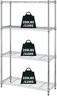 Actask 4-Tier Storage Shelf Heavy Duty Shelving Unit 137x91.5x36CM, Height Adjustable Metal Rack, For Laundry Bathroom Kitchen Garage Pantry 1000 LBS Capacity, NSF Certified, Chrome