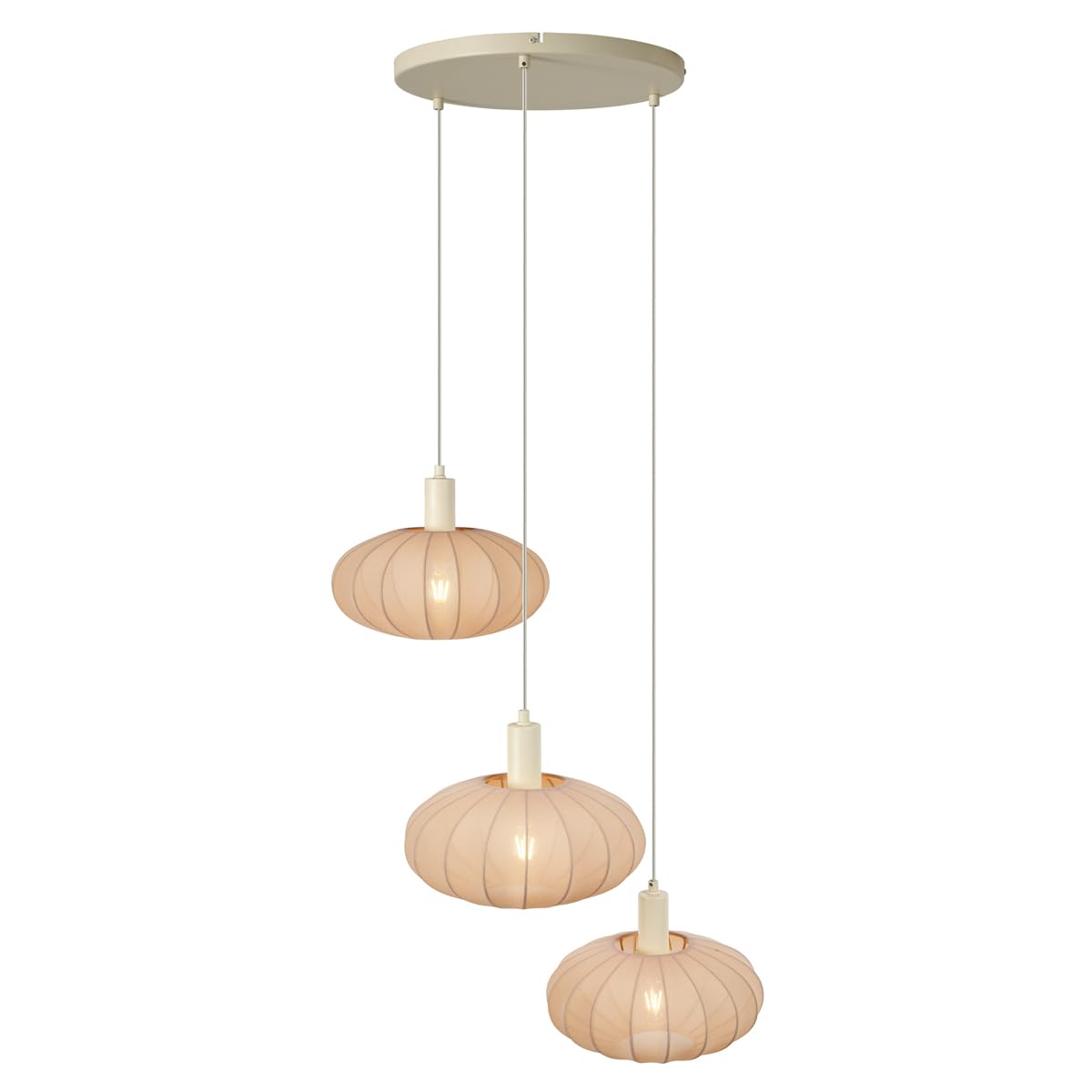 Qazqa Esstisch Japandi Pendelleuchte, Pendellampe - Bida - Beige, Rund, 3-flammig, 68cm, Ideal als Esszimmerlampe
