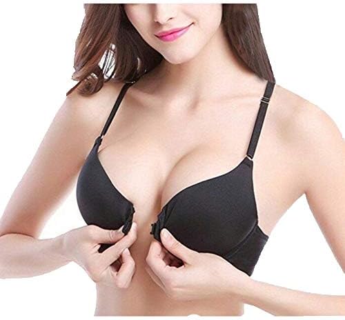 Women's Push-up Bra Underwired Padded Bra Everyday Use Front Open Bra Size 34D Black