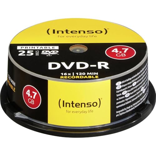 Intenso DVD-R 4 7 GB 16x DVD-Rohlinge bedruckbar kratzfest 25er Spindel