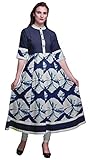  Bimba Blau Bindung & Farbstoff Shibori bedrucktes Anarkali Kleid langes Kurti für Frauen Indian eine Linie beiläufige Spitzentunika-3X-LARGE