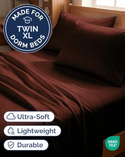 Image of Twin XL 4 Piece Sheet Set - College Dorm Room Essentials - Oxblood