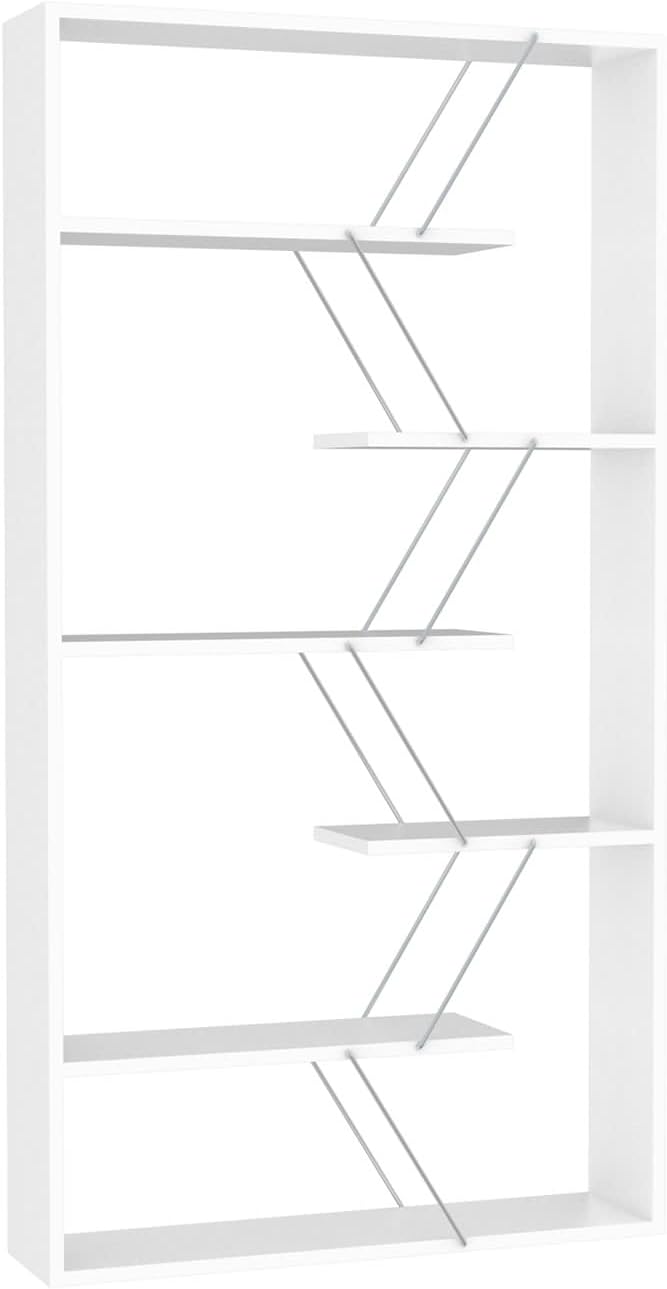 Daesar Wood Frame Etagere Open Back 6 Shelves Bookcase Industrial Bookshelf for Office and Living Room Modern Bookcases Large Bookshelf Organizer, White