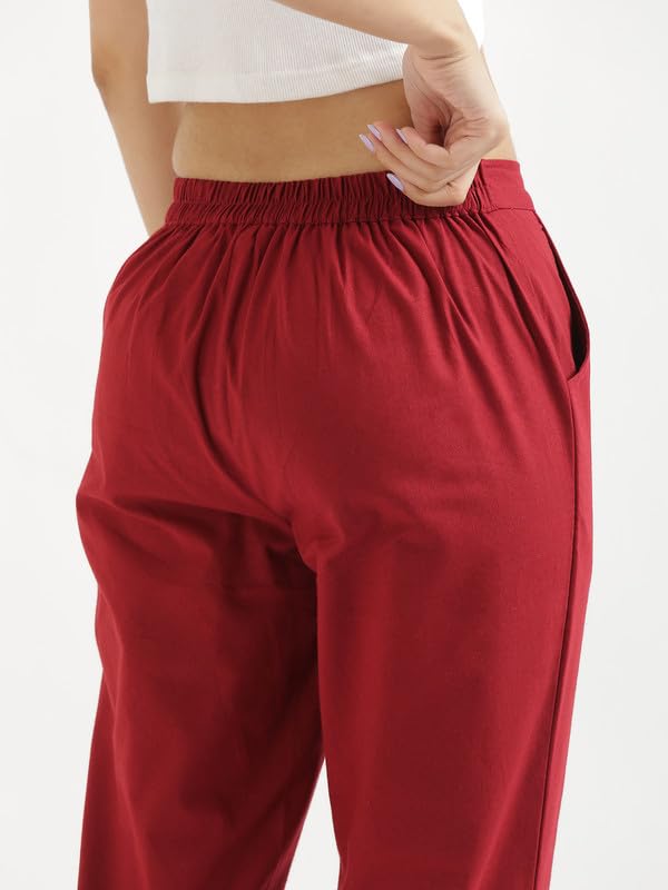 Image of SAADAA Women Cotton Pant Regular Slim Fit Mid Rise Trouser, Pocket Pants for Office School Formal Casual Daily Use